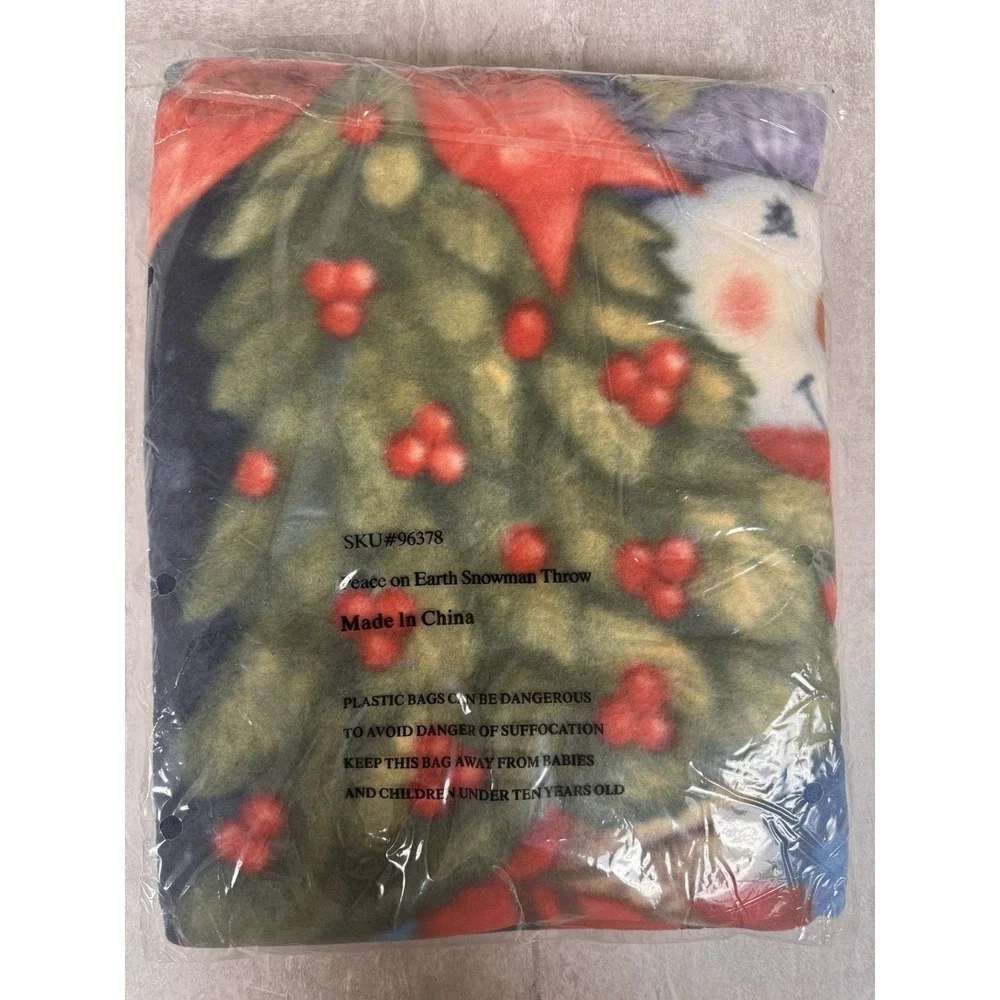 NWT Peace On Earth Snowman Fleece Throw Blanket 51x64